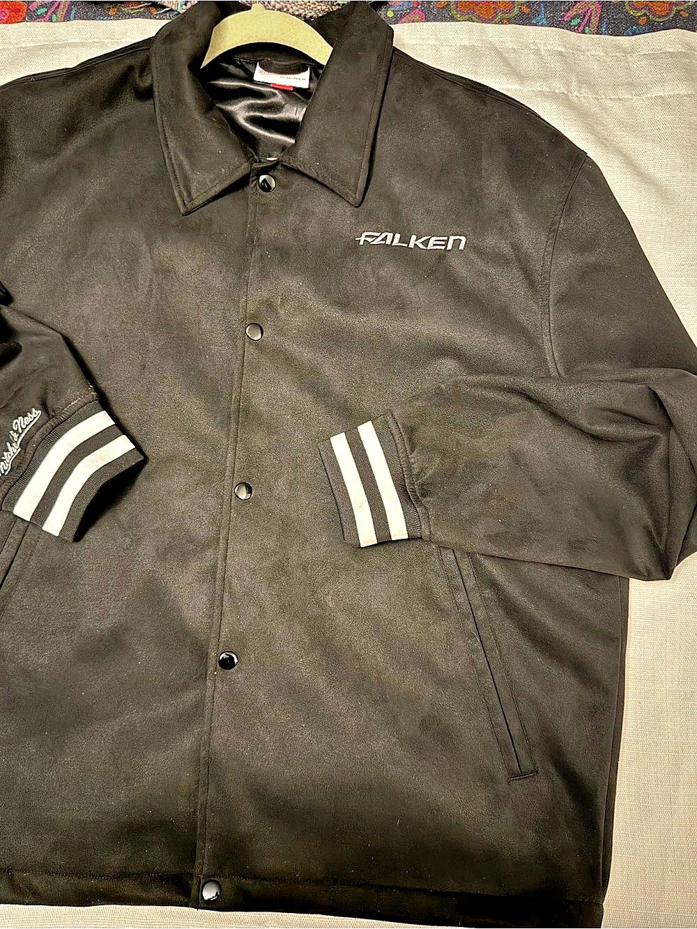 Mitchell & Ness x Falken Motorsports Satin Bomber Jacket Black & White XL